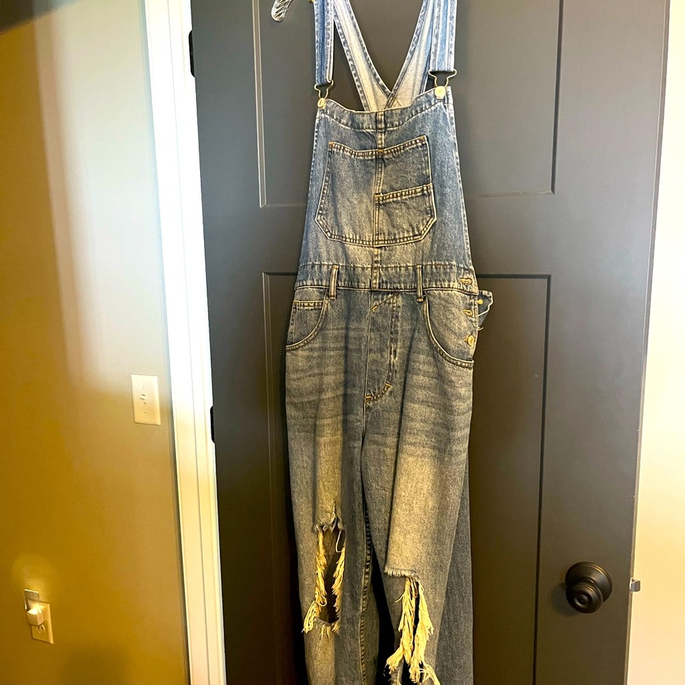 We The Free Distressed Blue Denim Overalls